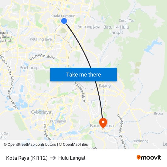 Kota Raya (Kl112) to Hulu Langat map
