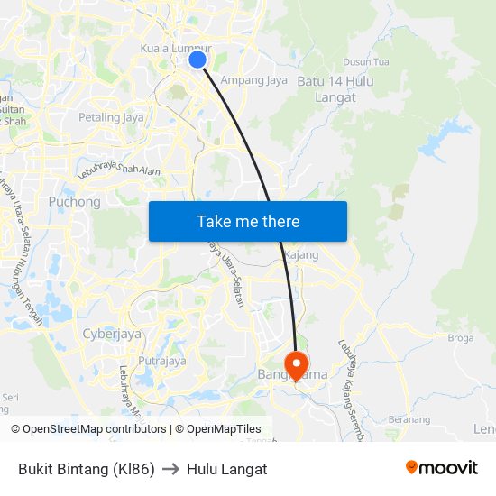 Bukit Bintang (Kl86) to Hulu Langat map