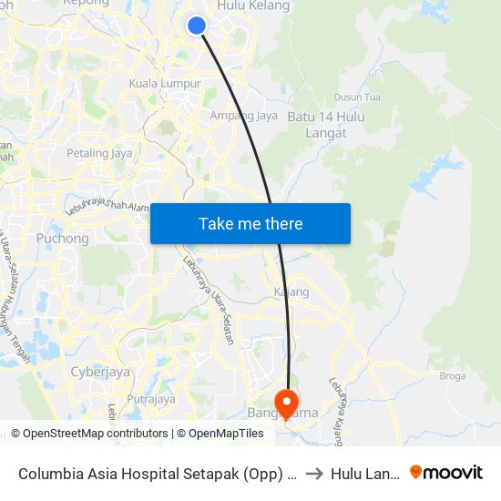 Columbia Asia Hospital Setapak (Opp) (Kl686) to Hulu Langat map