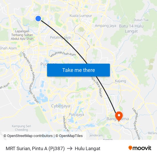 MRT Surian, Pintu A (Pj387) to Hulu Langat map