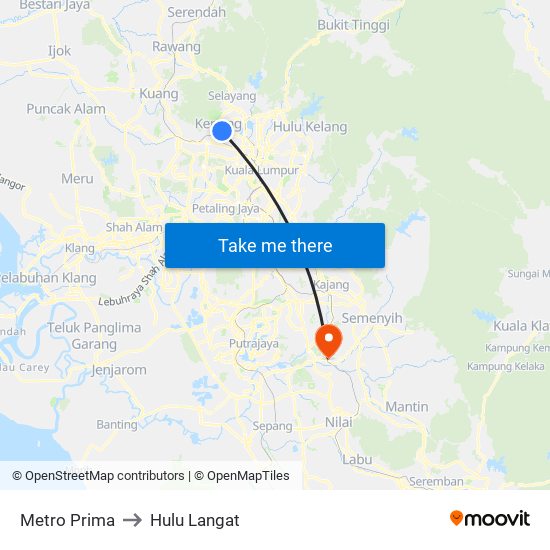 Metro Prima to Hulu Langat map