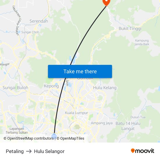 Petaling to Hulu Selangor map