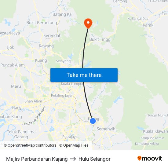 Majlis Perbandaran Kajang to Hulu Selangor map