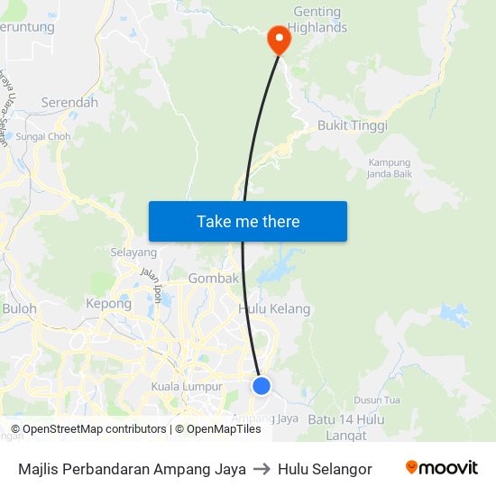 Majlis Perbandaran Ampang Jaya to Hulu Selangor map