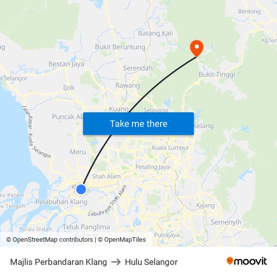 Majlis Perbandaran Klang to Hulu Selangor map