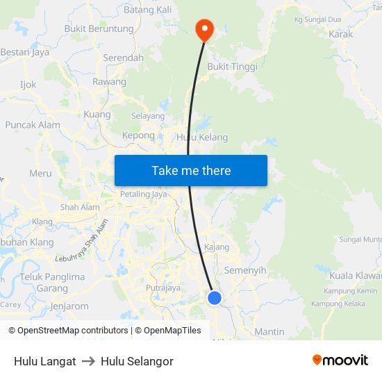 Hulu Langat to Hulu Selangor map