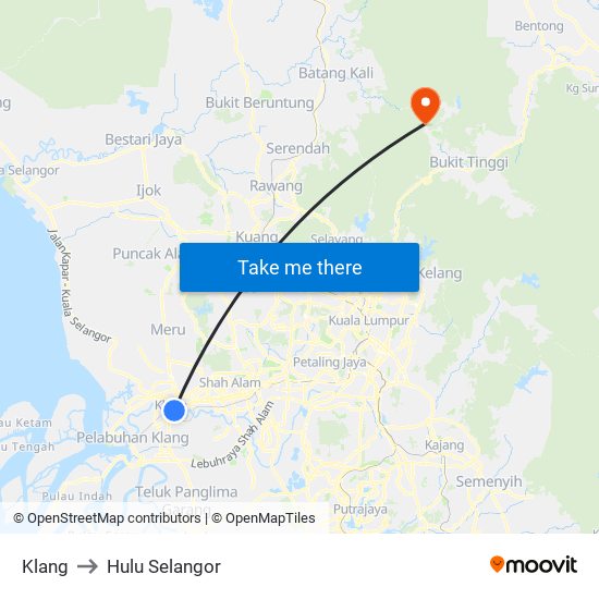 Klang to Hulu Selangor map
