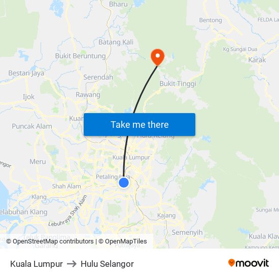 Kuala Lumpur to Hulu Selangor map