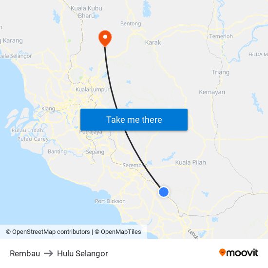 Rembau to Hulu Selangor map