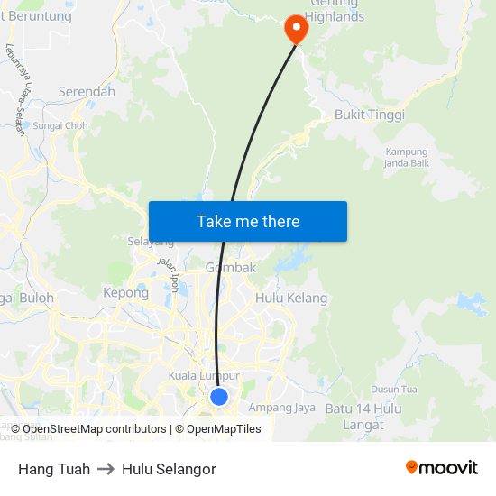Hang Tuah to Hulu Selangor map