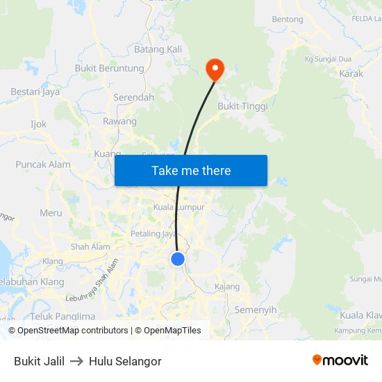 Bukit Jalil to Hulu Selangor map