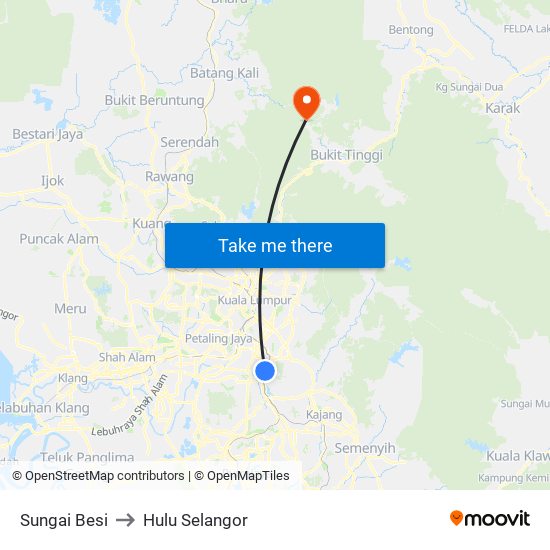 Sungai Besi to Hulu Selangor map