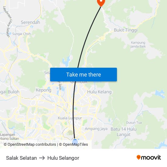 Salak Selatan to Hulu Selangor map