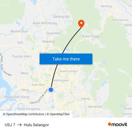 USJ 7 to Hulu Selangor map