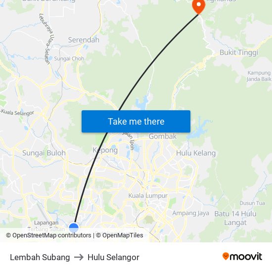 Lembah Subang to Hulu Selangor map