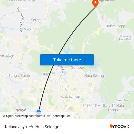 Kelana Jaya to Hulu Selangor map