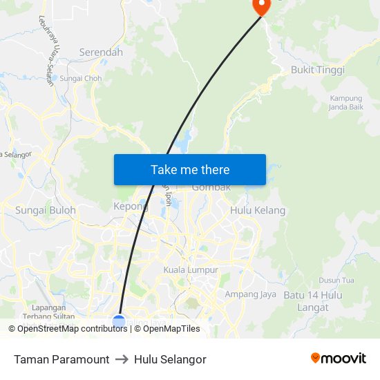 Taman Paramount to Hulu Selangor map