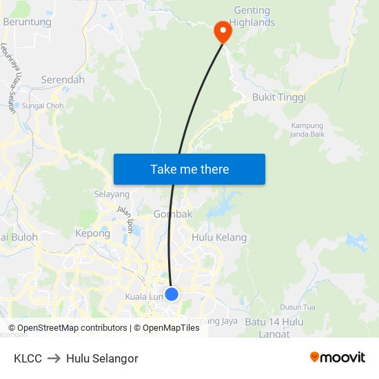 KLCC to Hulu Selangor map