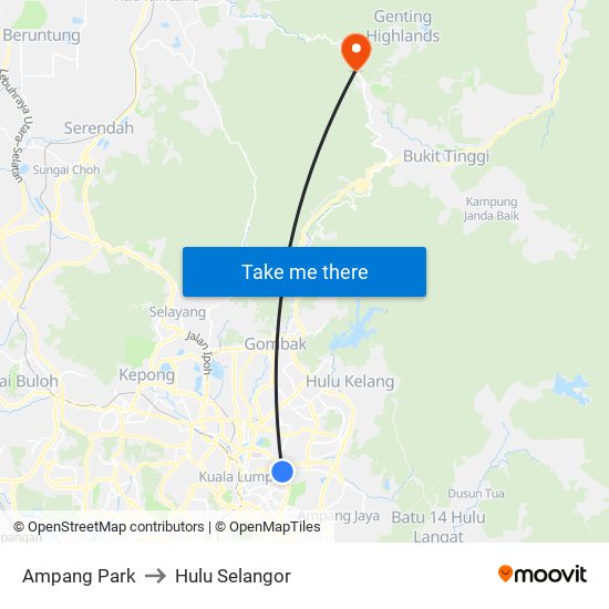 Ampang Park to Hulu Selangor map
