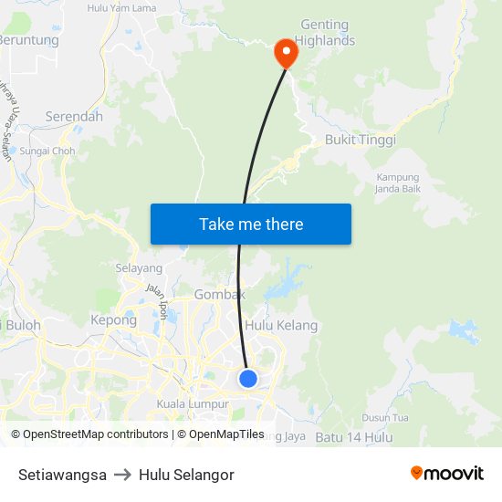 Setiawangsa to Hulu Selangor map