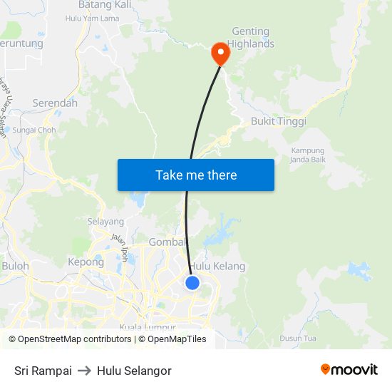 Sri Rampai to Hulu Selangor map