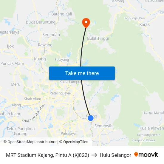 MRT Stadium Kajang, Pintu A (Kj822) to Hulu Selangor map