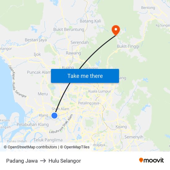 Padang Jawa to Hulu Selangor map