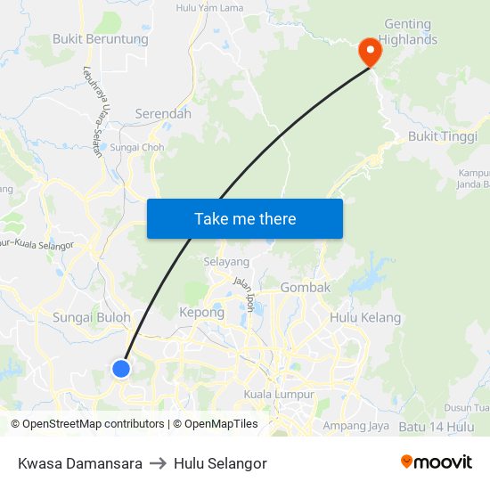 Kwasa Damansara to Hulu Selangor map