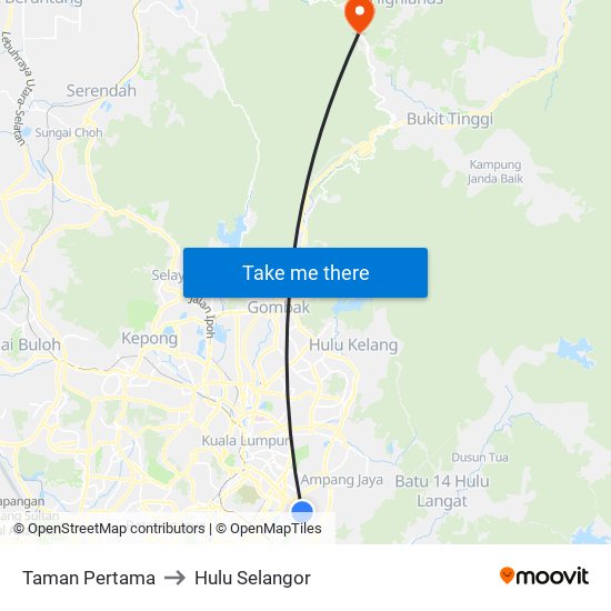 Taman Pertama to Hulu Selangor map