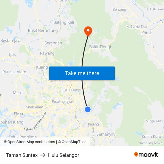 Taman Suntex to Hulu Selangor map