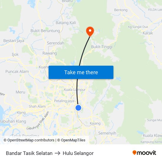 Bandar Tasik Selatan to Hulu Selangor map