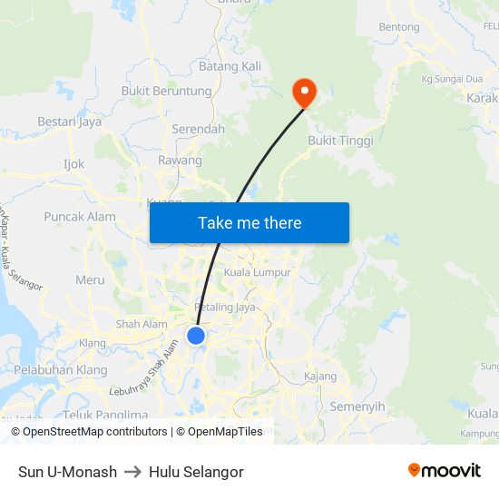 Sun U-Monash to Hulu Selangor map