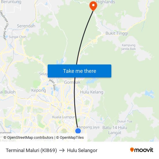 Terminal Maluri (Kl869) to Hulu Selangor map