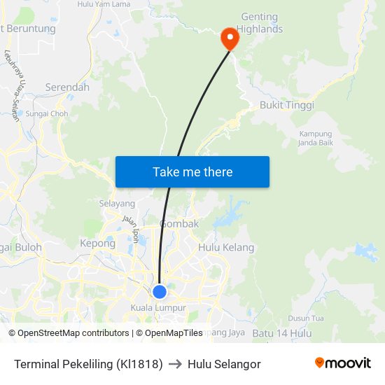 Terminal Pekeliling (Kl1818) to Hulu Selangor map