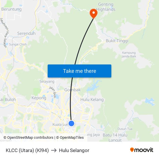 KLCC (Utara) (Kl94) to Hulu Selangor map