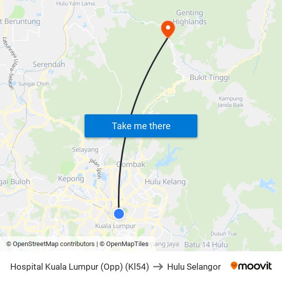 Hospital Kuala Lumpur (Opp) (Kl54) to Hulu Selangor map