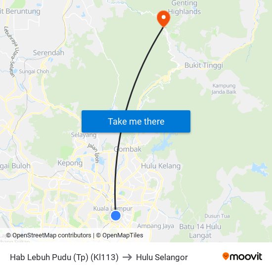 Hab Lebuh Pudu (Tp) (Kl113) to Hulu Selangor map