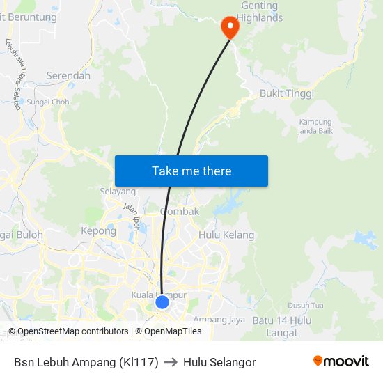Bsn Lebuh Ampang (Kl117) to Hulu Selangor map