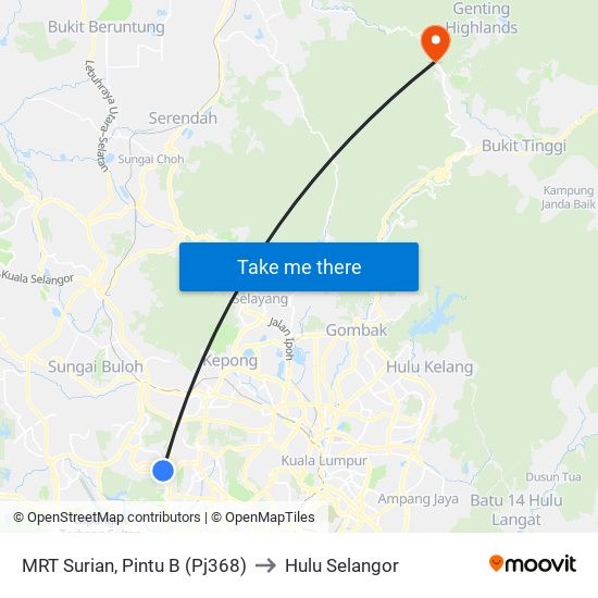 MRT Surian, Pintu B (Pj368) to Hulu Selangor map