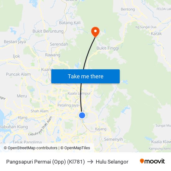 Pangsapuri Permai (Opp) (Kl781) to Hulu Selangor map