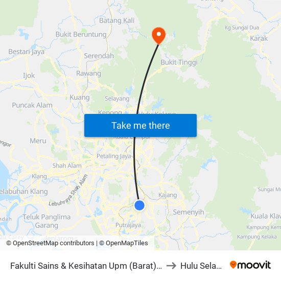 Fakulti Sains & Kesihatan Upm (Barat) (Sp295) to Hulu Selangor map