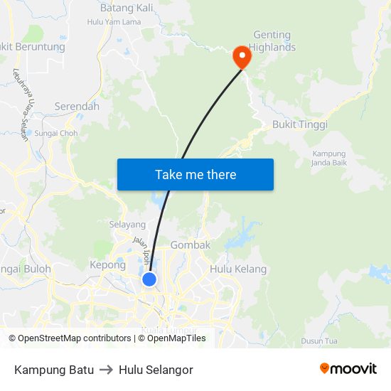 Kampung Batu to Hulu Selangor map