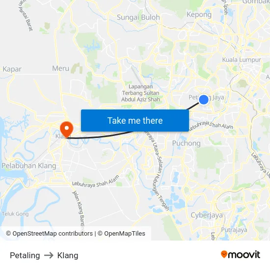 Petaling to Klang map