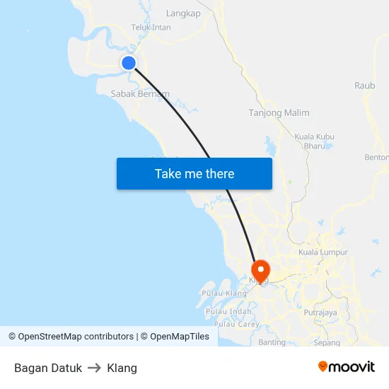 Bagan Datuk to Klang map