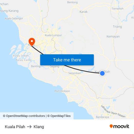 Kuala Pilah to Klang map