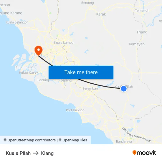 Kuala Pilah to Klang map