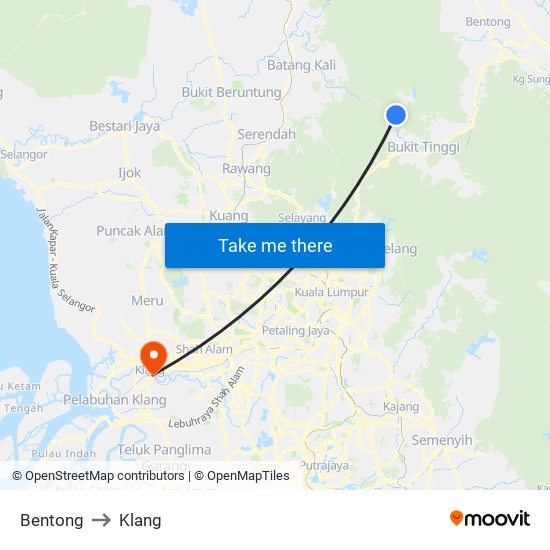 Bentong to Klang map