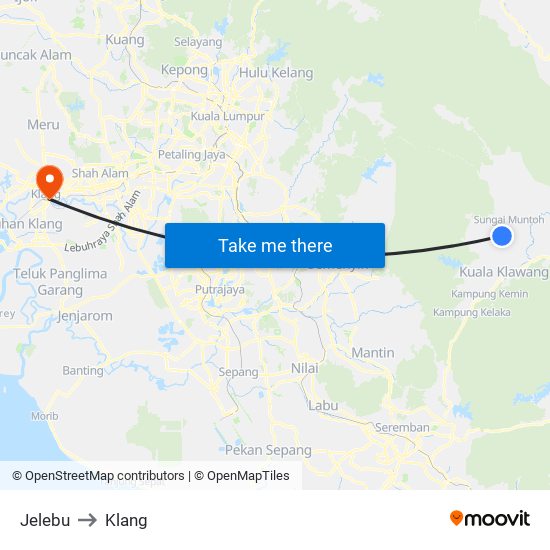 Jelebu to Klang map