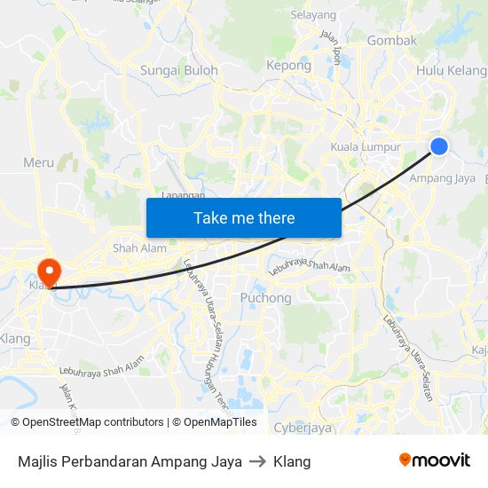 Majlis Perbandaran Ampang Jaya to Klang map
