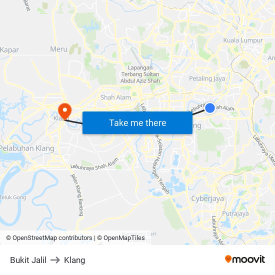 Bukit Jalil to Klang map